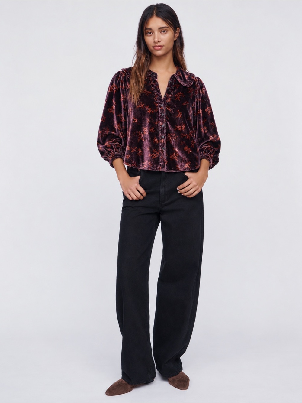 NWT  Pilcro Purple Velvet Floral Blouse